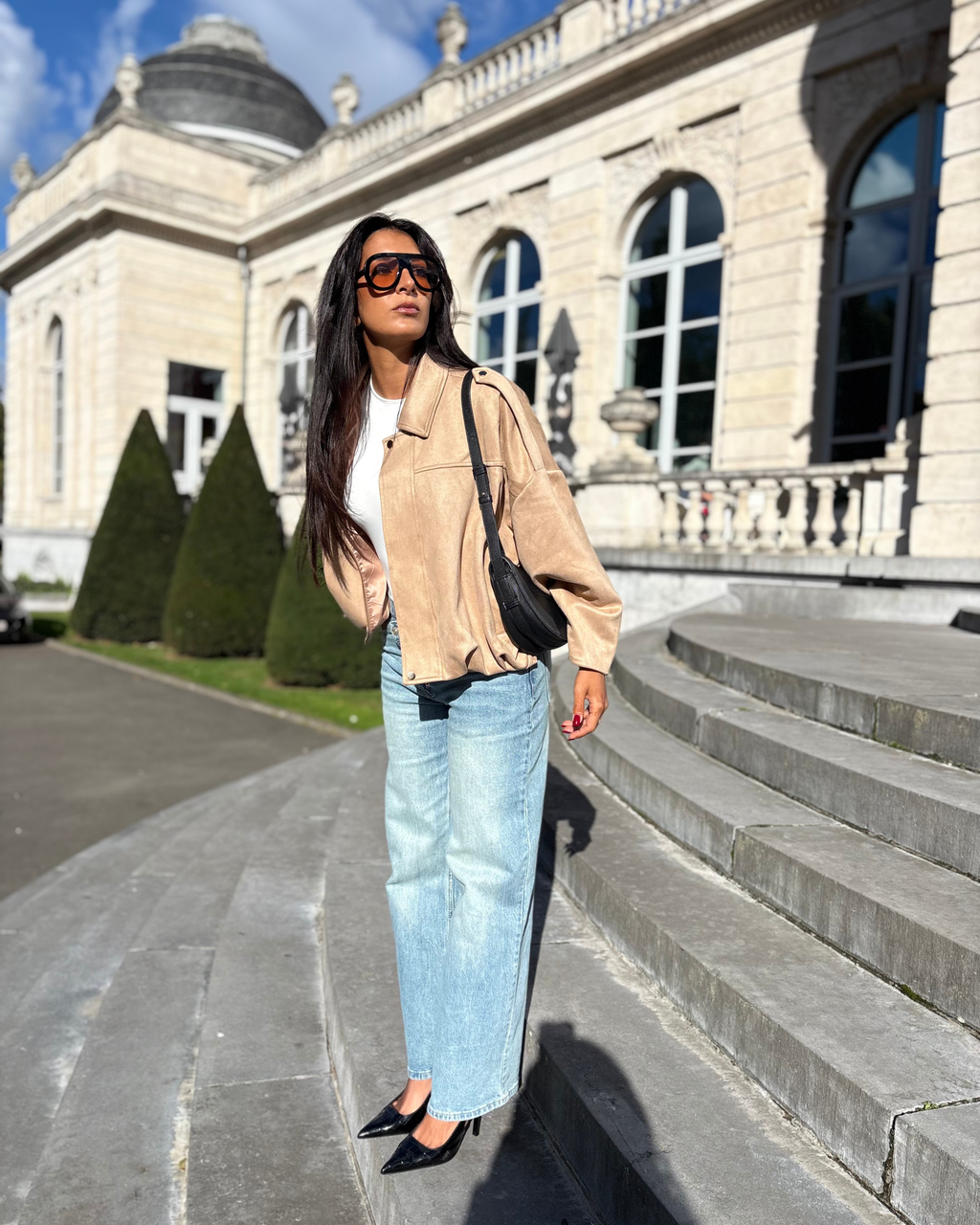 Suede Bomber Jas - Beige