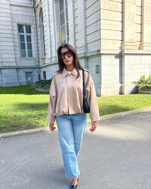 Suede Bomber Jas - Beige